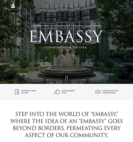 ตัวอย่างผลงาน ออกแบบเว็บไซต์ คอนโดมิเนียม Embassy Pattaya | KMJ Cloud