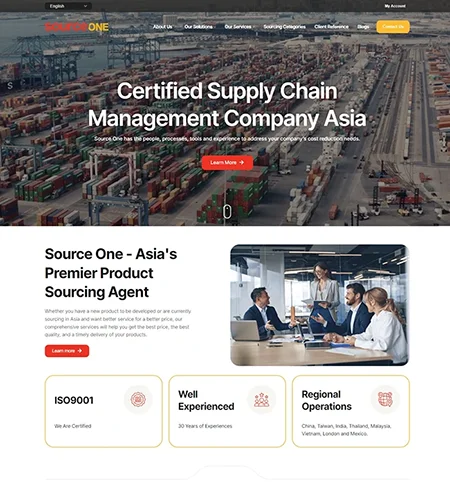ตัวอย่างผลงาน ออกแบบเว็บไซต์ จัดการด้านซัพพลายเชน SourceOne | KMJ Cloud